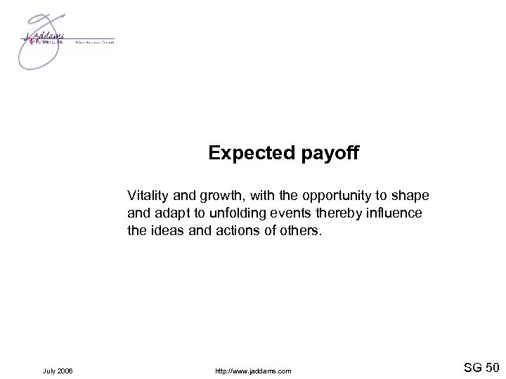 Expected payoff Vitality and growth, with the opportunity to shape and adapt to unfolding