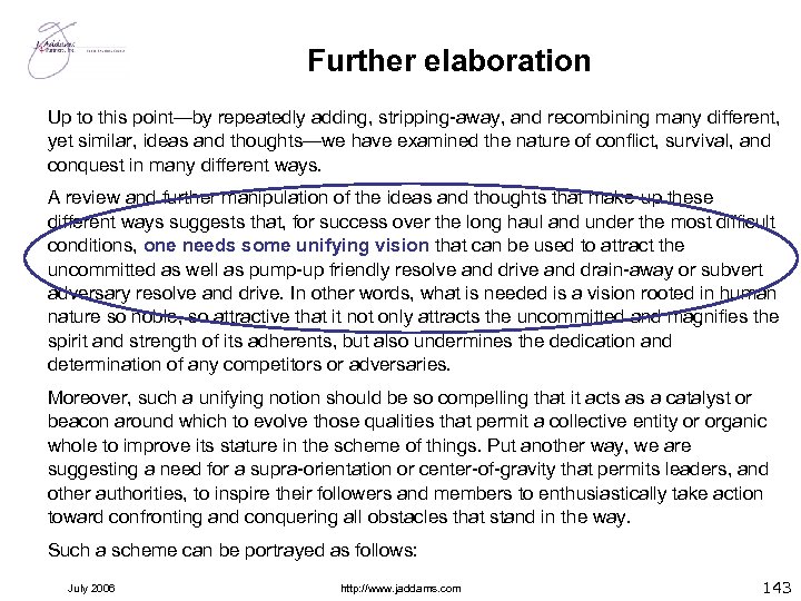 Further elaboration Up to this point—by repeatedly adding, stripping-away, and recombining many different, yet