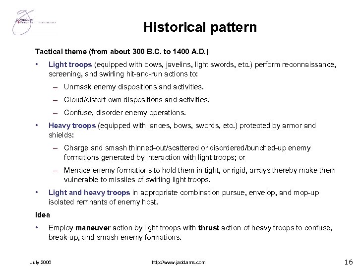 Historical pattern Tactical theme (from about 300 B. C. to 1400 A. D. )
