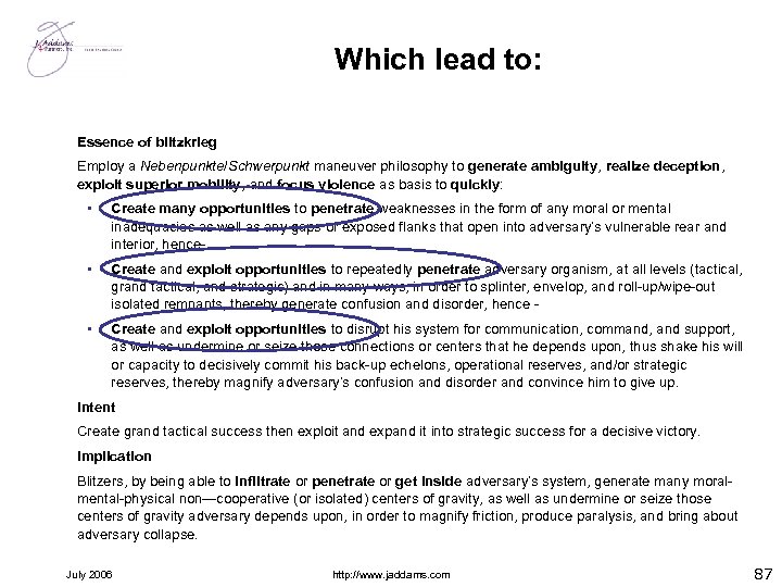 Which lead to: Essence of blitzkrieg Employ a Nebenpunkte/Schwerpunkt maneuver philosophy to generate ambiguity,