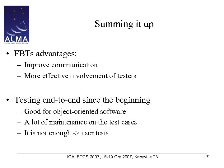 Summing it up • FBTs advantages: – Improve communication – More effective involvement of