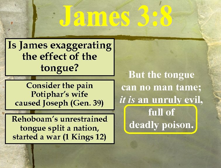 Is James exaggerating the effect of the tongue? Consider the pain Potiphar’s wife caused