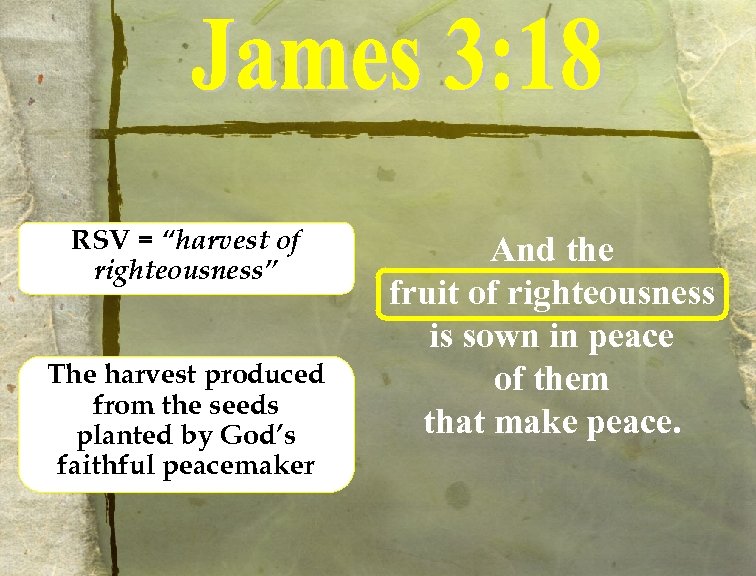 RSV = “harvest of righteousness” The harvest produced from the seeds planted by God’s