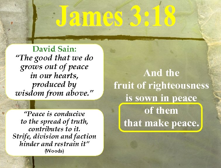 David Sain: “The good that we do grows out of peace in our hearts,