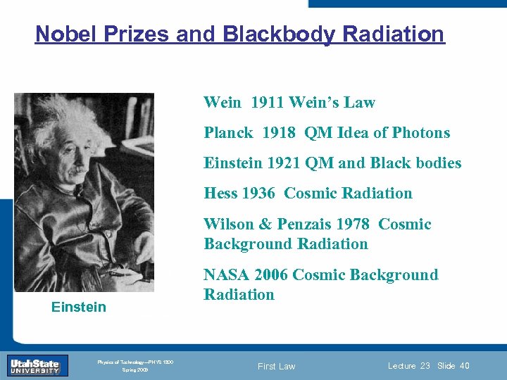 Nobel Prizes and Blackbody Radiation Wein 1911 Wein’s Law Planck 1918 QM Idea of