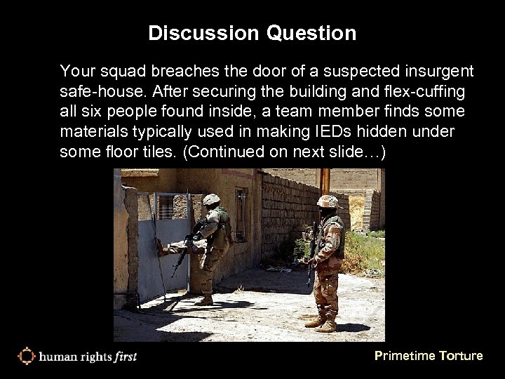 Discussion Question Your squad breaches the door of a suspected insurgent safe-house. After securing