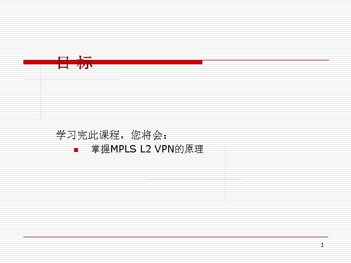 学习完此课程，您将会： n 掌握MPLS L 2 VPN的原理 1 