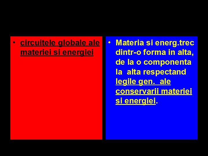  • circuitele globale • Materia si energ. trec materiei si energiei dintr-o forma