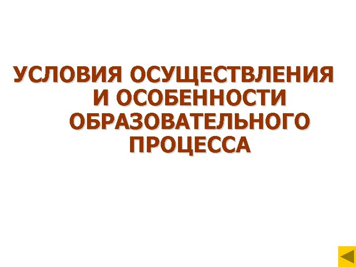 УСЛОВИЯ ОСУЩЕСТВЛЕНИЯ И ОСОБЕННОСТИ ОБРАЗОВАТЕЛЬНОГО ПРОЦЕССА 