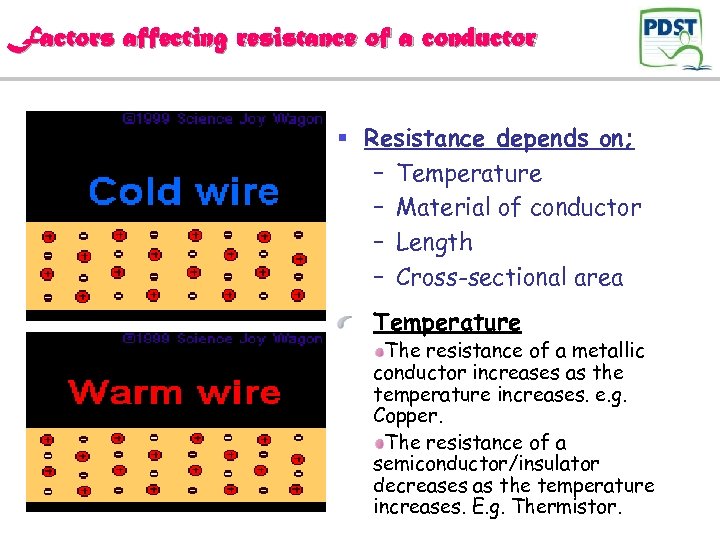 Factors affecting resistance of a conductor § Resistance depends on; – Temperature – Material