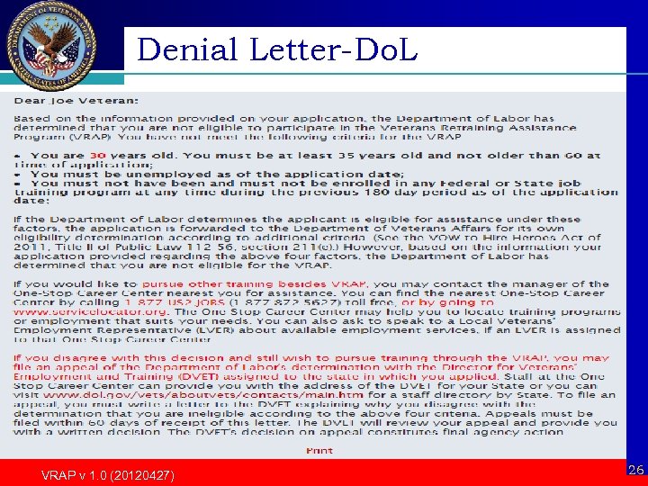 Denial Letter-Do. L VRAP v 1. 0 (20120427) 26 