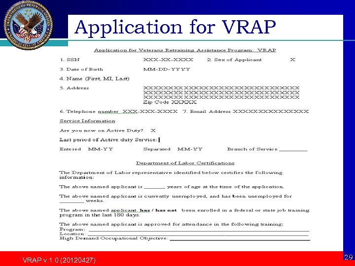 Application for VRAP v 1. 0 (20120427) 29 