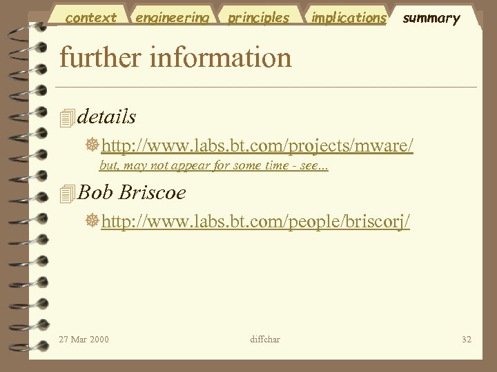 context engineering principles implications summary further information 4 details ]http: //www. labs. bt. com/projects/mware/