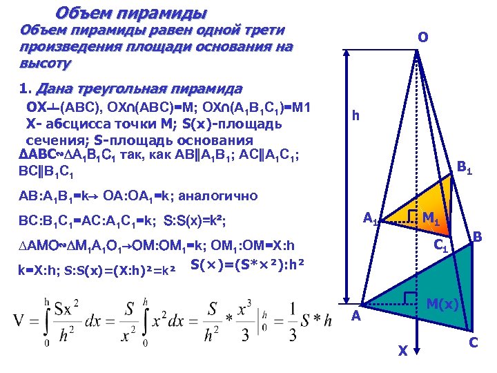 Объем пирамиды равен одной трети произведения площади основания на высоту 1. Дана треугольная пирамида