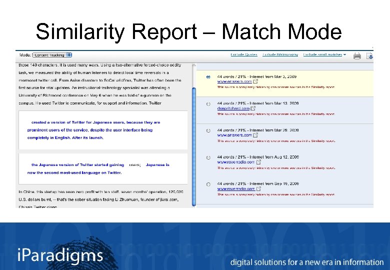 Similarity Report – Match Mode 