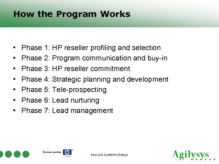 How the Program Works • • Phase 1: HP reseller profiling and selection Phase