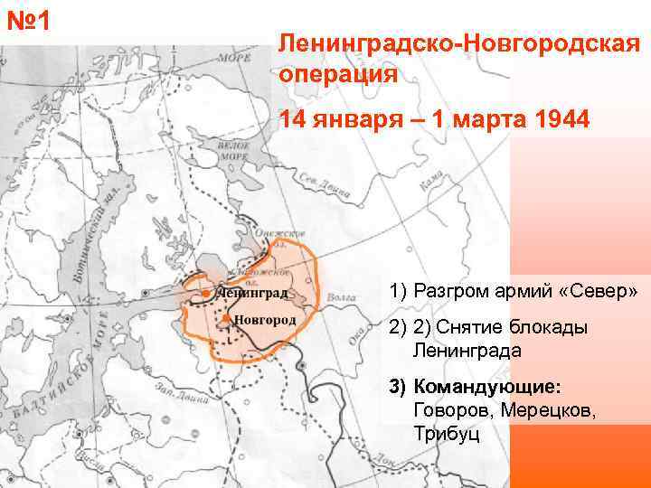 № 1 Ленинградско-Новгородская операция 14 января – 1 марта 1944 1) Разгром армий «Север»