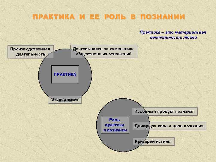 ПРАКТИКА И ЕЕ РОЛЬ В ПОЗНАНИИ Практика – это материальная деятельность людей Производственная деятельность