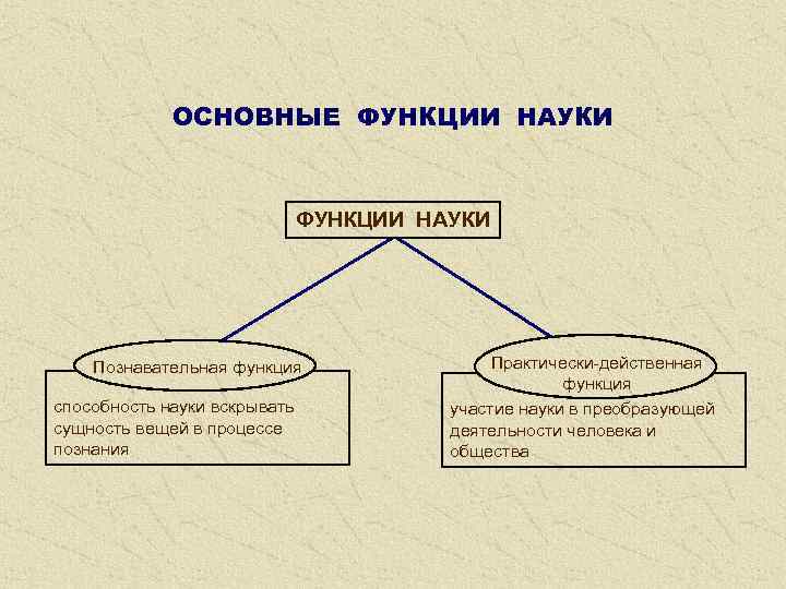 ОСНОВНЫЕ ФУНКЦИИ НАУКИ Познавательная функция способность науки вскрывать сущность вещей в процессе познания Практически-действенная