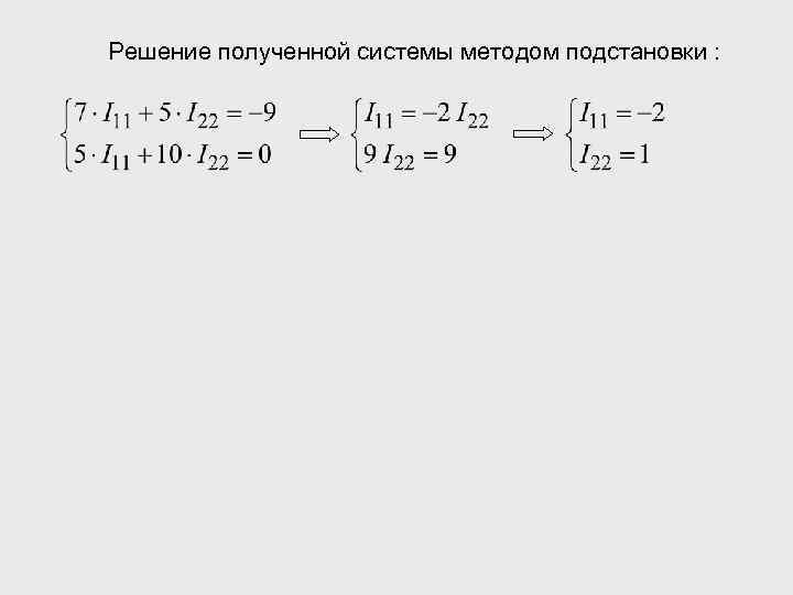 Решение полученной системы методом подстановки : 