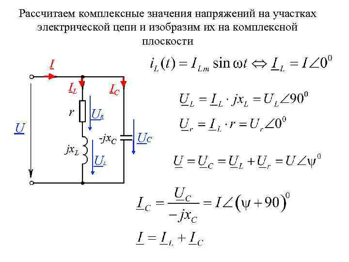 Рассчитаем комплексные значения напряжений на участках электрической цепи и изобразим их на комплексной плоскости