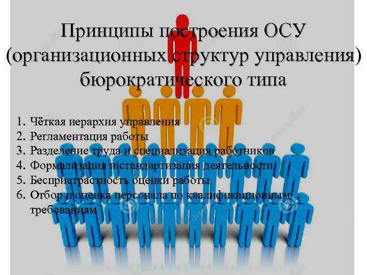 Принципы построения ОСУ (организационных структур управления) бюрократического типа 1. 2. 3. 4. 5. 6.