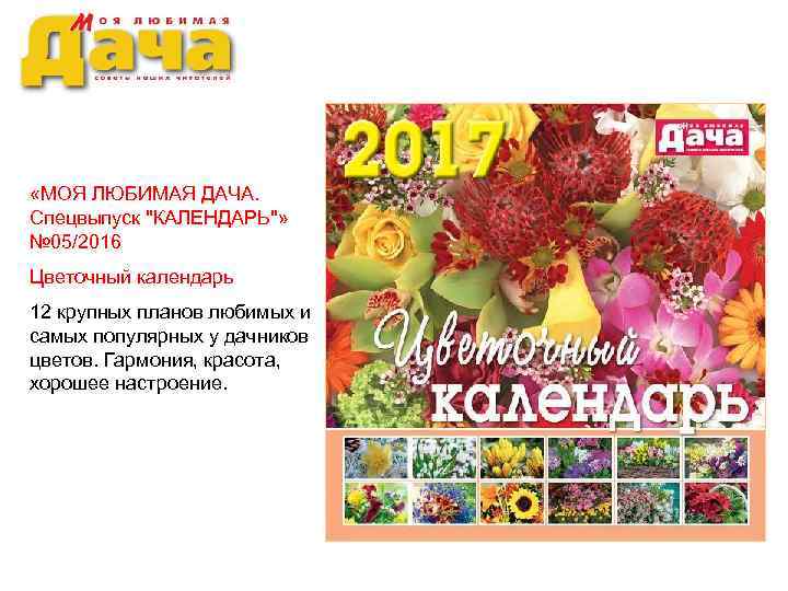  «МОЯ ЛЮБИМАЯ ДАЧА. Спецвыпуск ''КАЛЕНДАРЬ''» № 05/2016 Цветочный календарь 12 крупных планов любимых