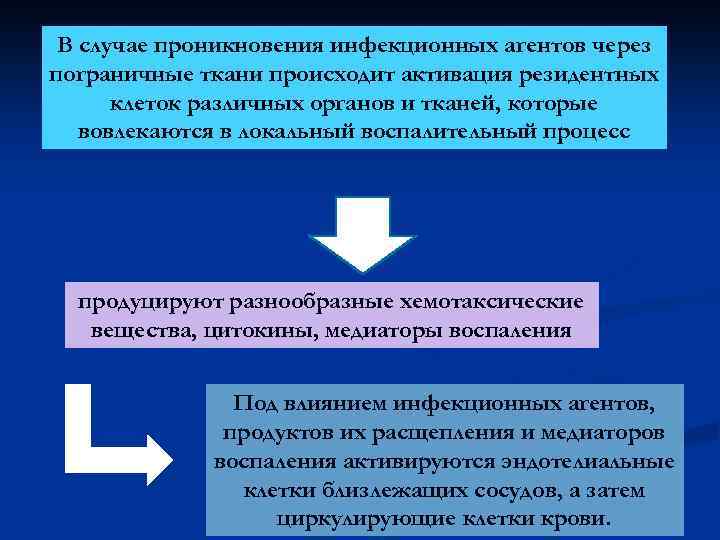 В случае проникновения инфекционных агентов через пограничные ткани происходит активация резидентных клеток различных органов