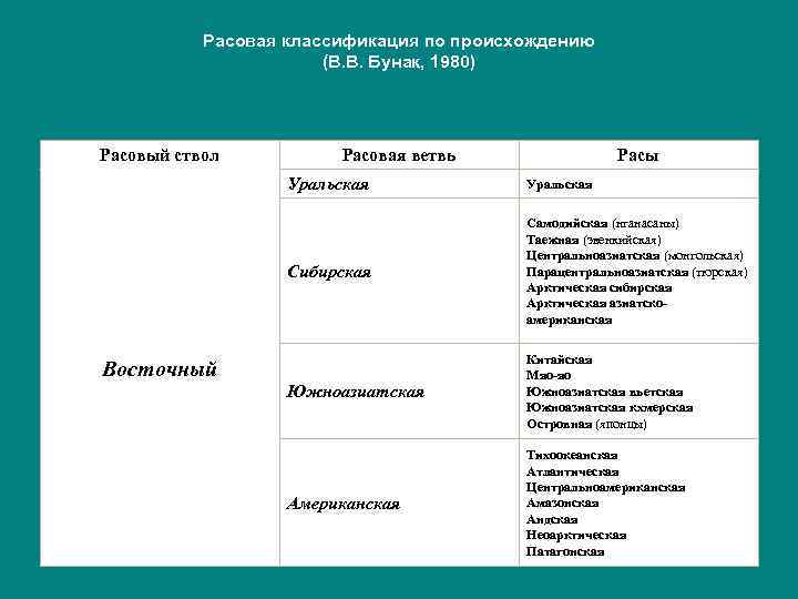 Схема расовой классификации