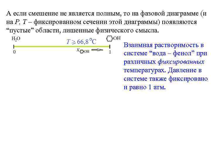 А если смешение не является полным, то на фазовой диаграмме (и на P, T