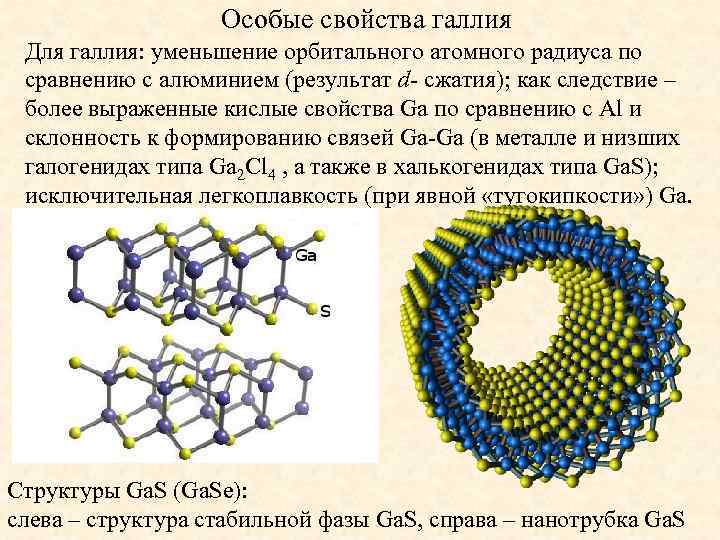 Особые свойства галлия Для галлия: уменьшение орбитального атомного радиуса по сравнению с алюминием (результат