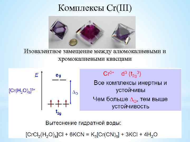 Комплексы Cr(III) Изовалентное замещение между алюмокалиевыми и хромокалиевыми квасцами 