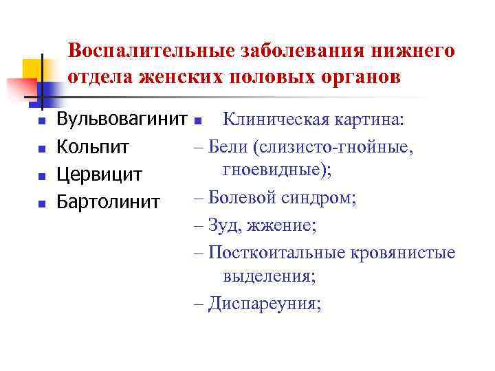 Неспецифические заболевания женских половых органов