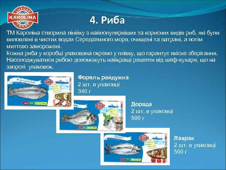 4. Риба ТМ Кароліна створила лінійку з найпопулярніших та корисних видів риб, які були