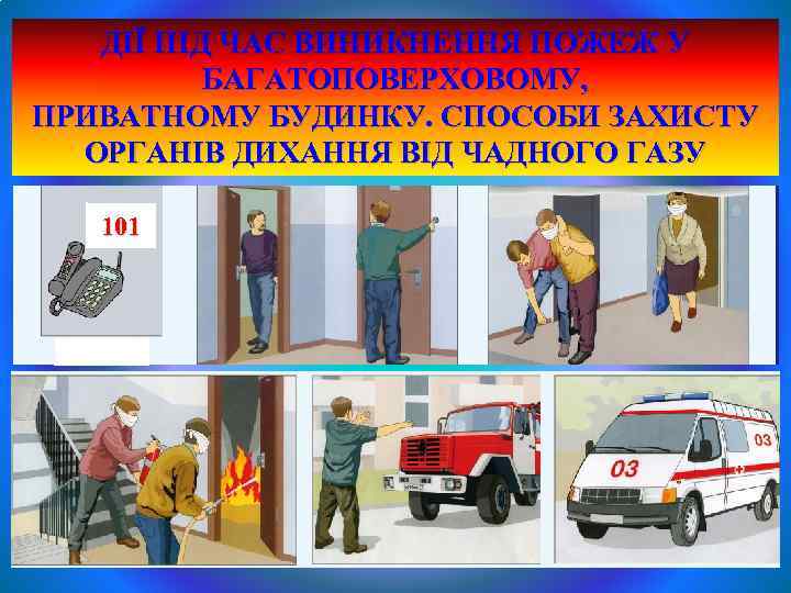 ДІЇ ПІД ЧАС ВИНИКНЕННЯ ПОЖЕЖ У БАГАТОПОВЕРХОВОМУ, ПРИВАТНОМУ БУДИНКУ. СПОСОБИ ЗАХИСТУ ОРГАНІВ ДИХАННЯ ВІД