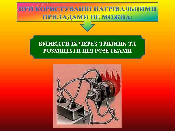 ВМИКАТИ ЇХ ЧЕРЕЗ ТРІЙНИК ТА РОЗМІЩАТИ ПІД РОЗЕТКАМИ 