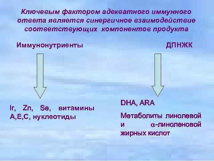 Ключевым фактором адекватного иммунного ответа является синергичное взаимодействие соответствующих компонентов продукта Иммунонутриенты Ir, Zn,