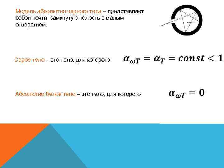 Модель абсолютно черного тела – представляет собой почти замкнутую полость с малым отверстием. Серое