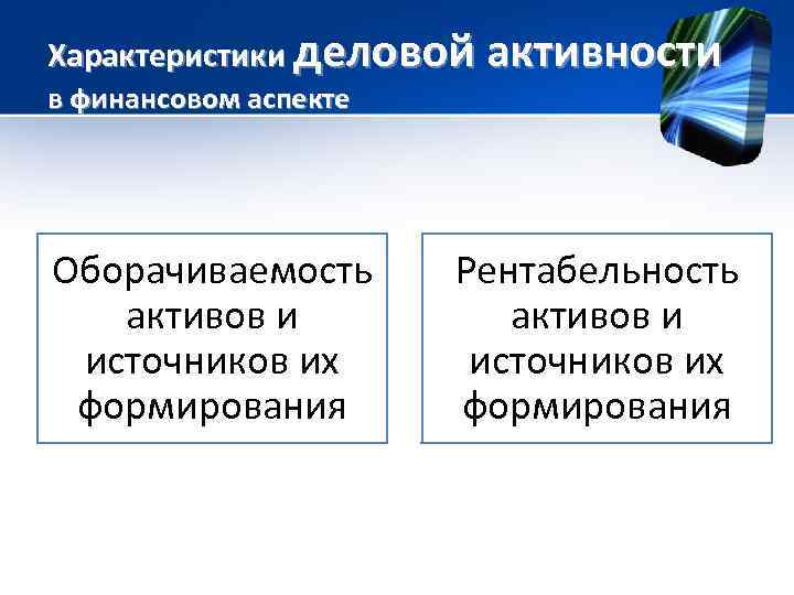 Характеристики деловой активности в финансовом аспекте Оборачиваемость активов и источников их формирования Рентабельность активов