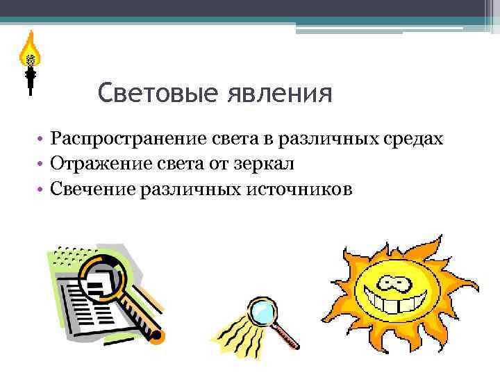 Световые явления • Распространение света в различных средах • Отражение света от зеркал •
