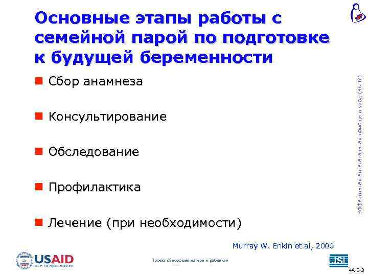  Сбор анамнеза Консультирование Обследование Профилактика Лечение (при необходимости) Эффективная антенатальная помощь и уход