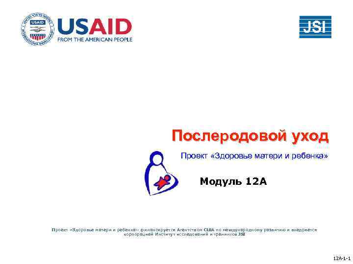 Послеродовой уход Проект «Здоровье матери и ребенка» Модуль 12 A Проект «Здоровье матери и