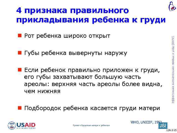  Рот ребенка широко открыт Губы ребенка вывернуты наружу Если ребенок правильно приложен к