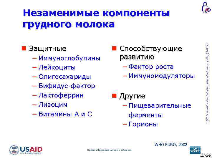  Защитные − Иммуноглобулины − Лейкоциты − Олигосахариды − Бифидус-фактор − Лактоферрин − Лизоцим