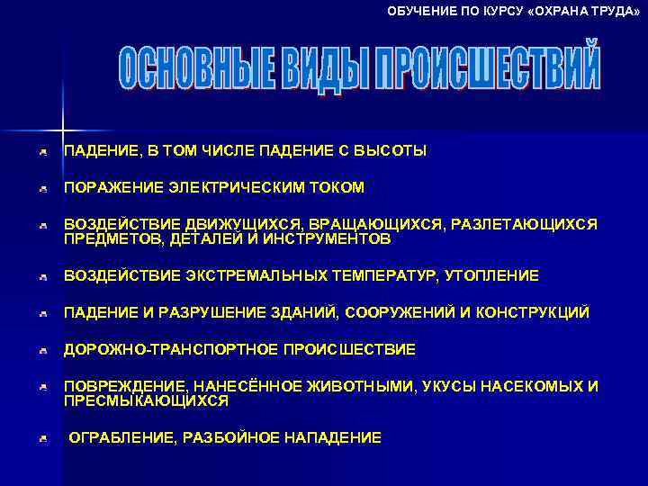 ОБУЧЕНИЕ ПО КУРСУ «ОХРАНА ТРУДА» ПАДЕНИЕ, В ТОМ ЧИСЛЕ ПАДЕНИЕ С ВЫСОТЫ ПОРАЖЕНИЕ ЭЛЕКТРИЧЕСКИМ