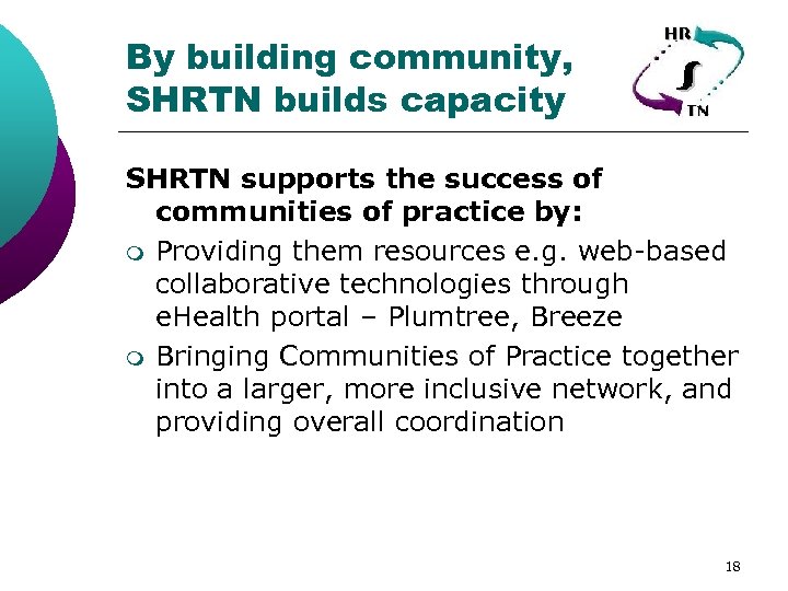 By building community, SHRTN builds capacity SHRTN supports the success of communities of practice