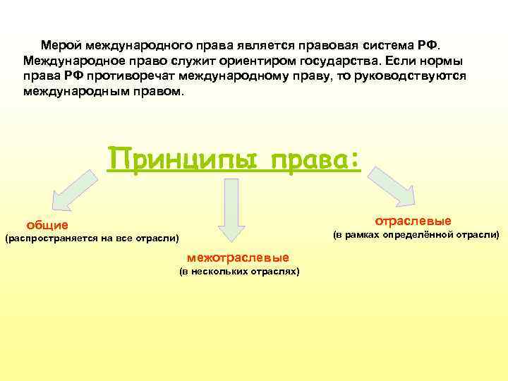 Мерой международного права является правовая система РФ. Международное право служит ориентиром государства. Если нормы