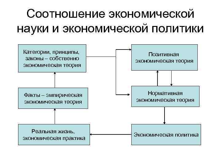 Соотношение экономической науки и экономической политики Категории, принципы, законы – собственно экономическая теория Позитивная