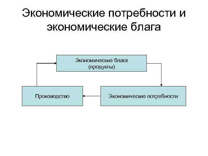Экономические потребности и экономические блага Экономические блага (продукты) Производство Экономические потребности 