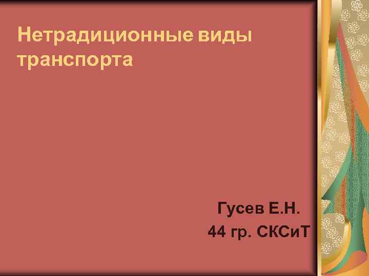 Нетрадиционные виды транспорта Гусев Е. Н. 44 гр. СКСи. Т 